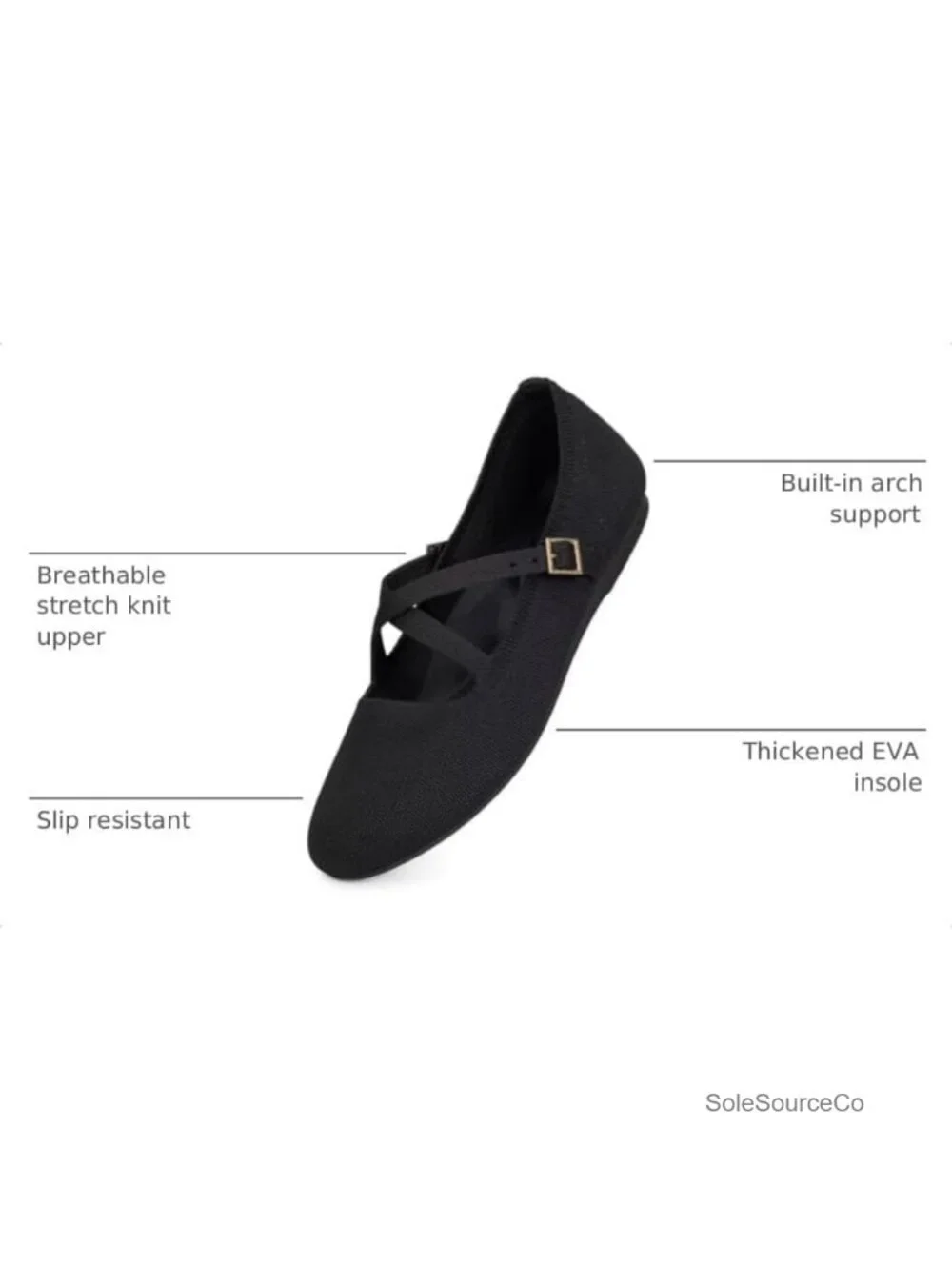 Women's Knit Mary Jane Flats with Adjustable Strap & Arch Support